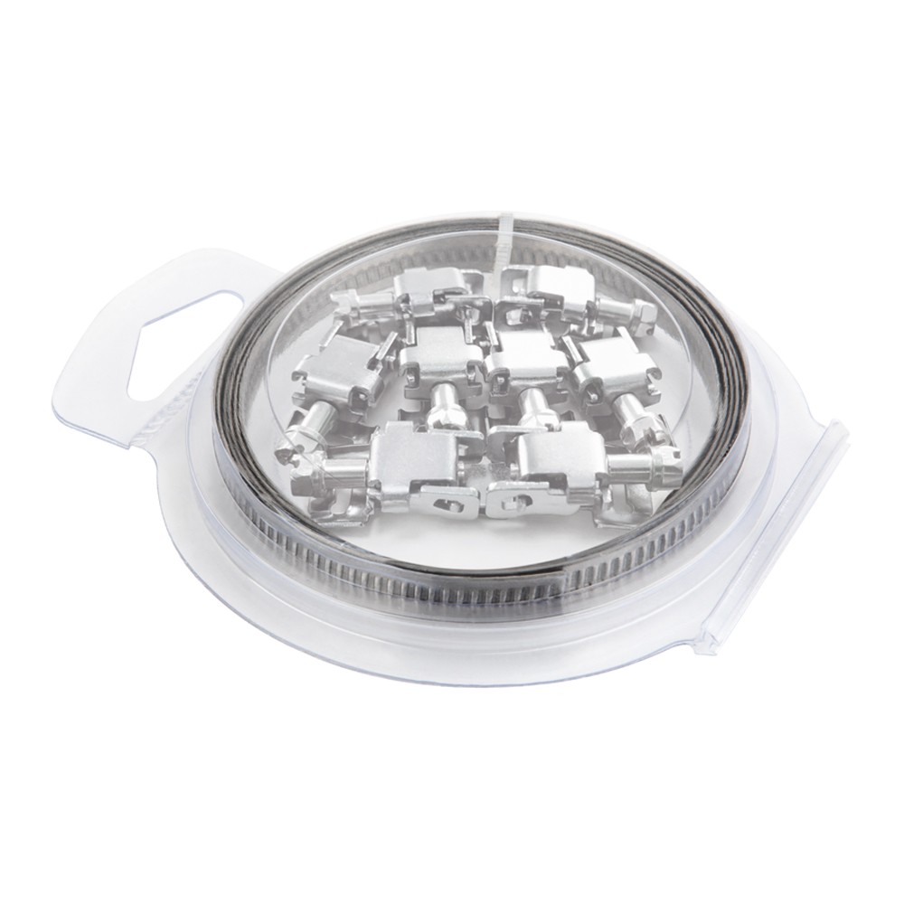 AB-SF IR [CP] Abrazadera sin fin inoxidable en rollo. Kit (Rollo 3 m. + 8 cabezales). Inoxidable